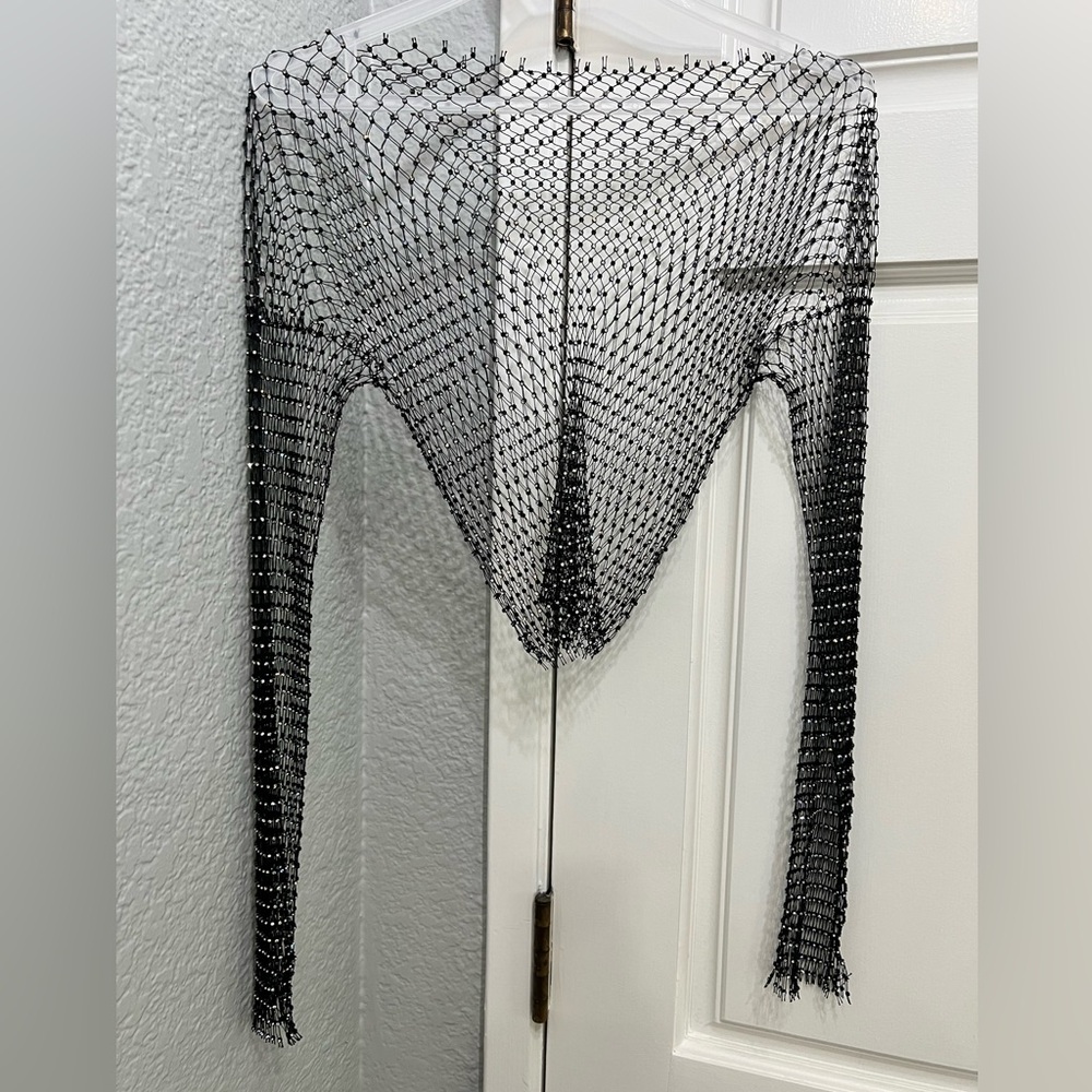 NWT Black Mesh gemstone top